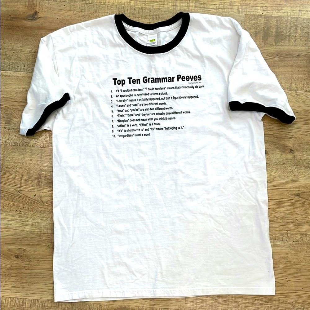 Men’s T-Shirt | White with Black Trim | Size: Large | Graphic Print Tee